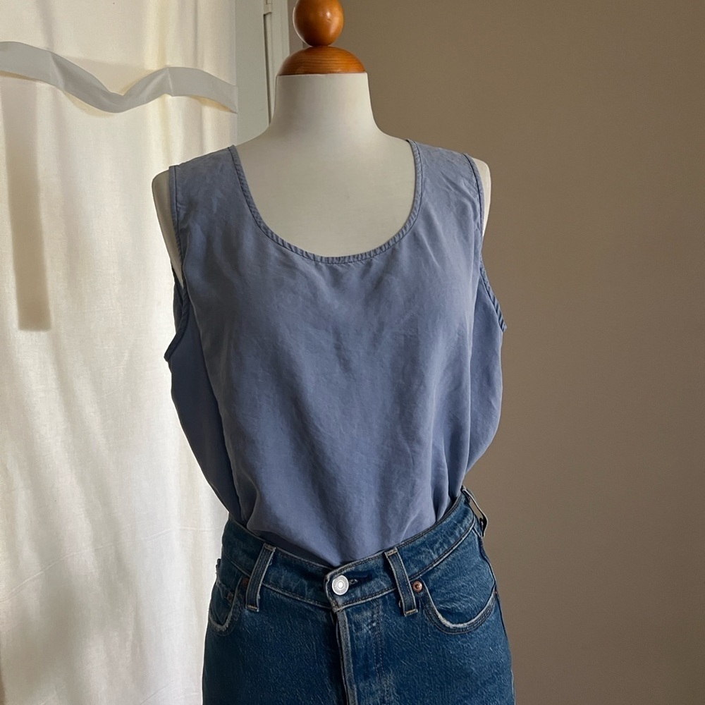 Vintage Diane Gilman 100% Silk Indigo Blue Blouse